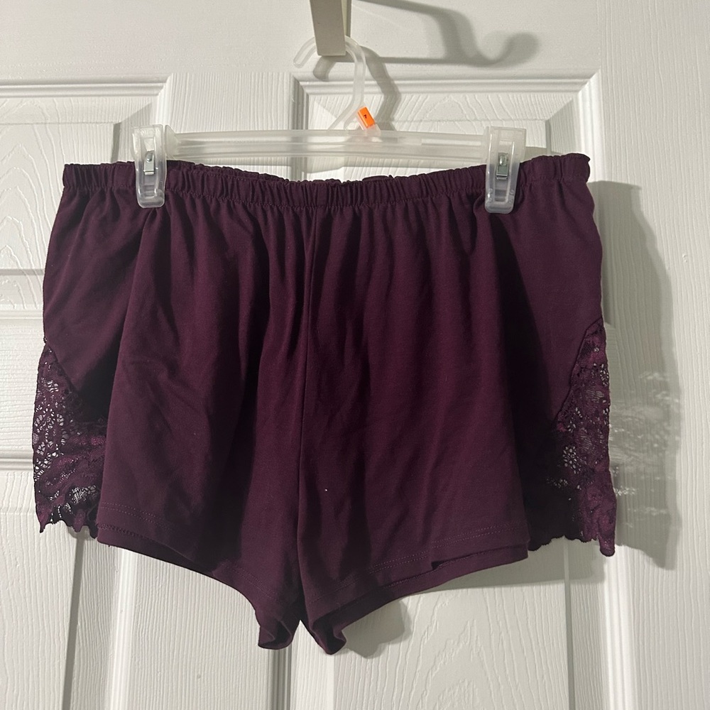 FLORA Intimates Plum Purple Lace Trim Camisole and Shorts Pajama Set Size XL - Picture 6 of 8